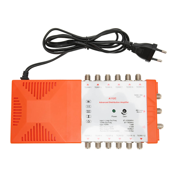12-kanals distributionsförstärkare kaskadbar A112C LTE-filter 12-vägs distributionsdelare EU-kontakt 230V