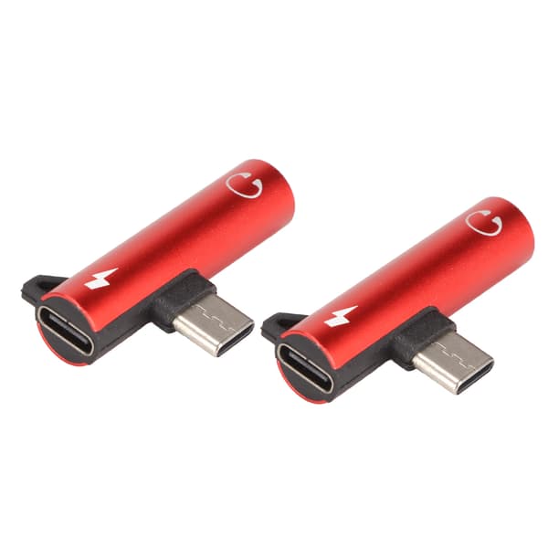 2 STK USB C til 3,5 mm Lydadapter 2 i 1 Lydopladning USB C til Lydstik ABS USB C til Lydstik til Telefon Tablet Rød