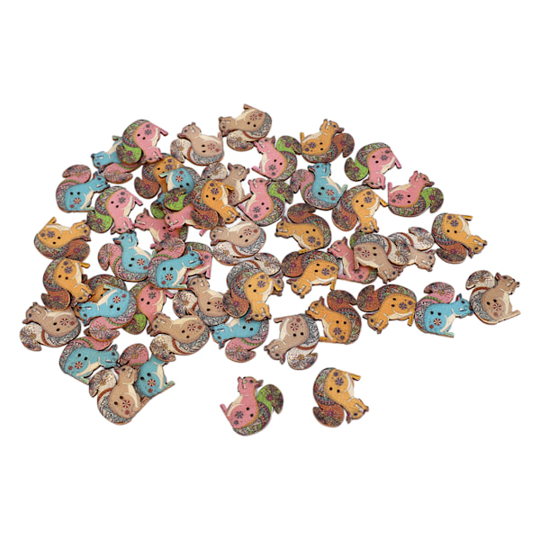 Håndverksknapper 3 cm Lange, Robuste Treknapper i Retro Dyrestil, Assorterte Farger, Lette Treknapper for Sying, DIY-dekorasjon, Ekorndesign, 50 stk
