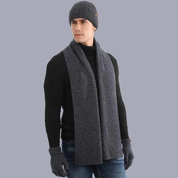 Eksklusiv vinter og høst varm dress strikket ull blandet farge tykke skjerfhansker Tredelt dress Black ONE SIZE