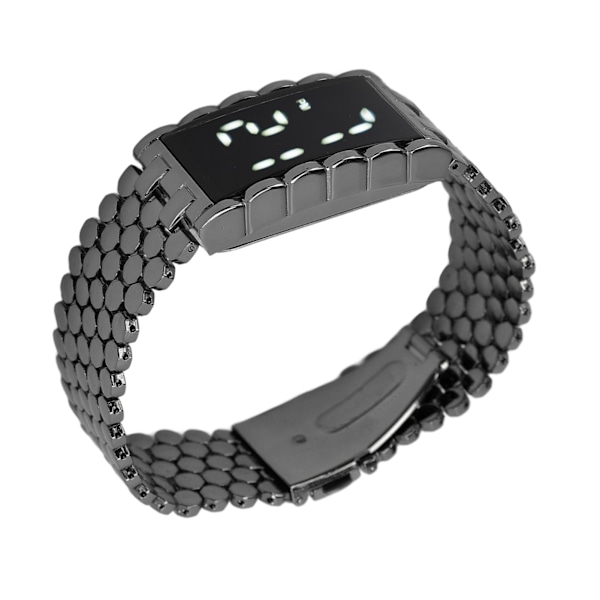 LED-ur med dobbelt åbent spænde i rustfrit stål metalrem rektangulær urskive Digitalt armbåndsur til udendørsaktiviteter Sort