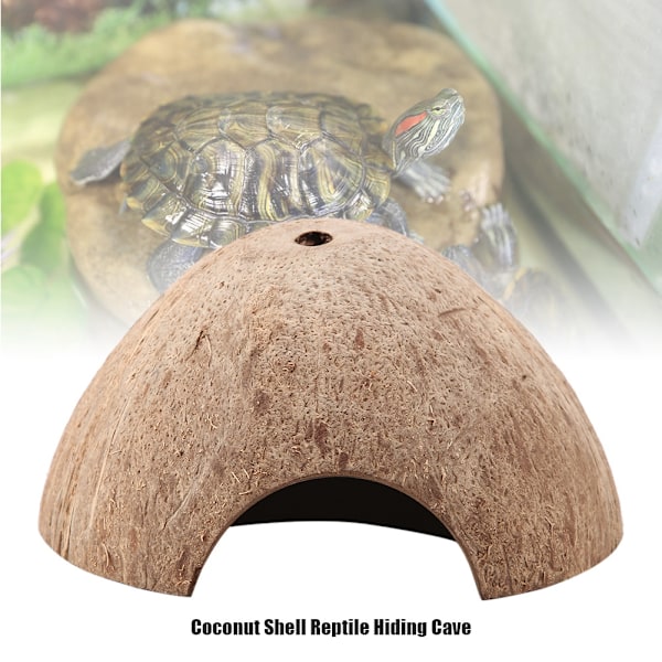 Reptil Gömma Cave Naturligt kokosnötsskal Sköldpadda Aquarium Hide House Decor