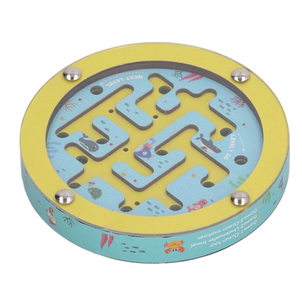 Balance Maze Game Dubbelsidig pedagogisk rund bärbar träboll labyrint pussel brädspel för barn Green Ocean