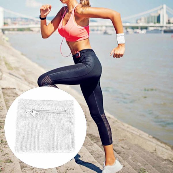 Unisex Armbånd Myntnøgler Opbevaring Lynlås Lomme Sport Håndleds Pung Gym Løbetur (Hvid)