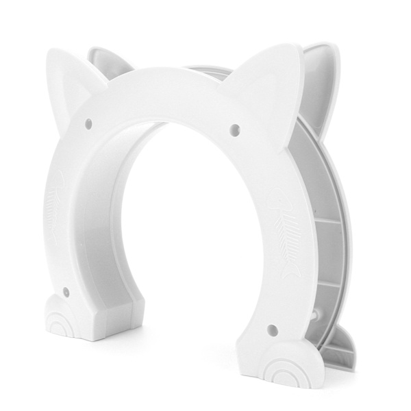 Cat Door Interior Cat Head Shaped Plastic Pass Through Door for Cat with Fishbone Pattern (White)