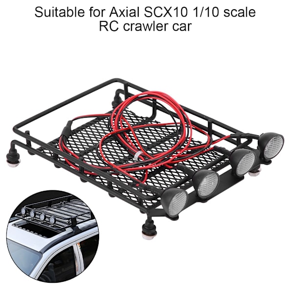 Kattoteline Bagageteline LED-valoilla pyöreä Axial SCX10 1/10 RC-autolle (2 valkoista 2 punaista)