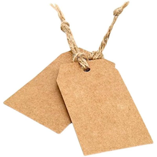 Kraftpapper Hängande Etiketter - 100 Pack med Naturlig Jute Garn - Perfekt för Presenter, Bröllop, Alla Hjärtans Dag - 3x5cm