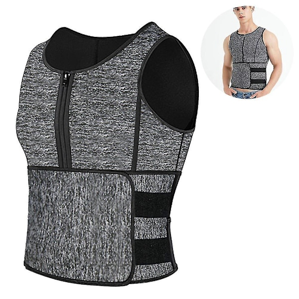 Neopren Sauna Lynlås Waist Trainer Vest til Mænd - Grå, Størrelse L
