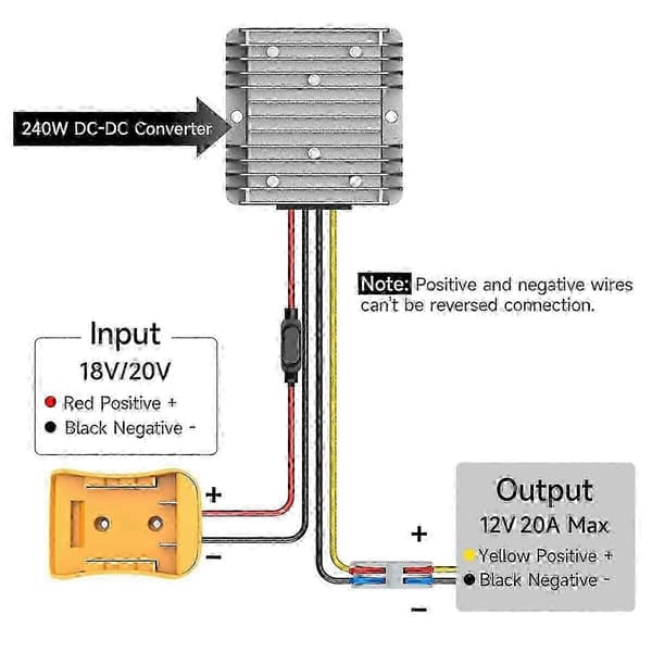20V til 12V nedstrømsomformer, DC 12V 20A 240W for Dewalt
