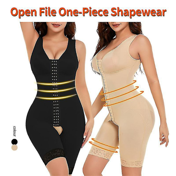 Korkeavyötäröinen Kompressiomuotoileva Bodysuit - Musta/Ihoväri - Vatsan Kiristävä Hoikentava Korsetti