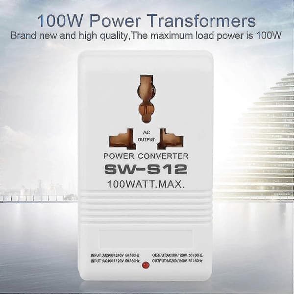 Bærbar 100W spændingsomformer 110V 120V til 220V 240V Step Up Down rejseadapter [LD]