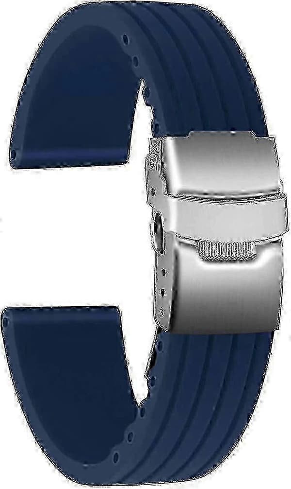 Gummirem med foldespænde i rustfrit stål, unisex, f26 Blue 20mm