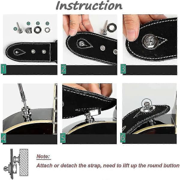 st lås Kompatibel med gitarrremmar, klassisk akustisk elektrisk akustisk gitarr bas ukulele (silver) black