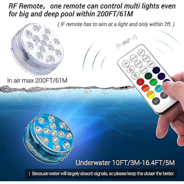 Sukellus LED-valo - Vedenkestävä uima-allasvalo kaukosäätimellä upotettaviin uima-altaisiin