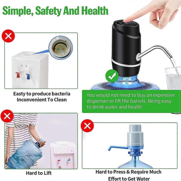Elektrisk vattendispenser bärbar universal USB-laddningsbar vattenflaskpump för 2-5 gallon