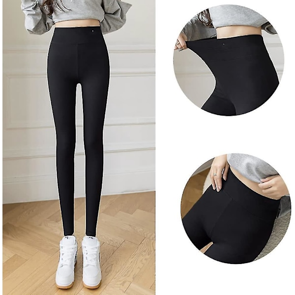 Vinterns termiska fleece-leggings för kvinnor, mjukt molndesign, slim fit (svart, XL)