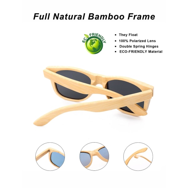 Bambu solglasögon män polariserade handgjorda glasögon Flytande solglasögon för kvinnor Uv-skydd