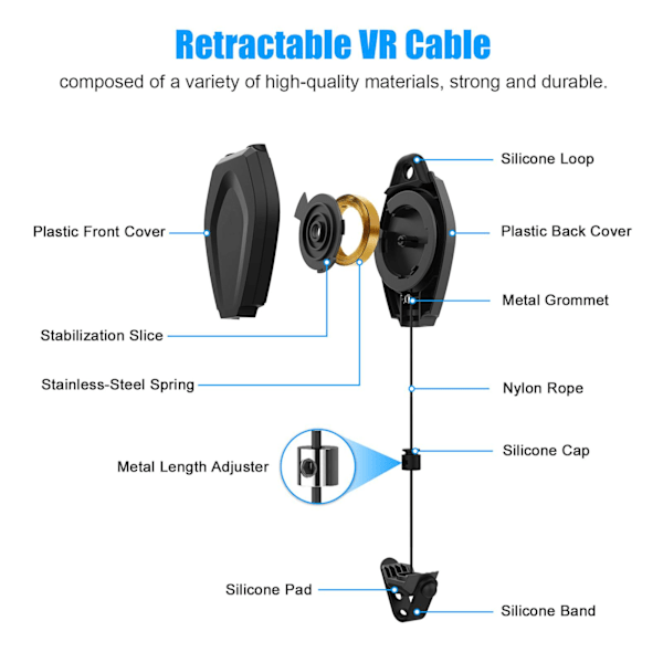 6 stk VR-kabelhåndtering for Quest 2 for Rift S for Valve Index for HTC Vive for HP Reverb G2 for PSVR Link-kabel