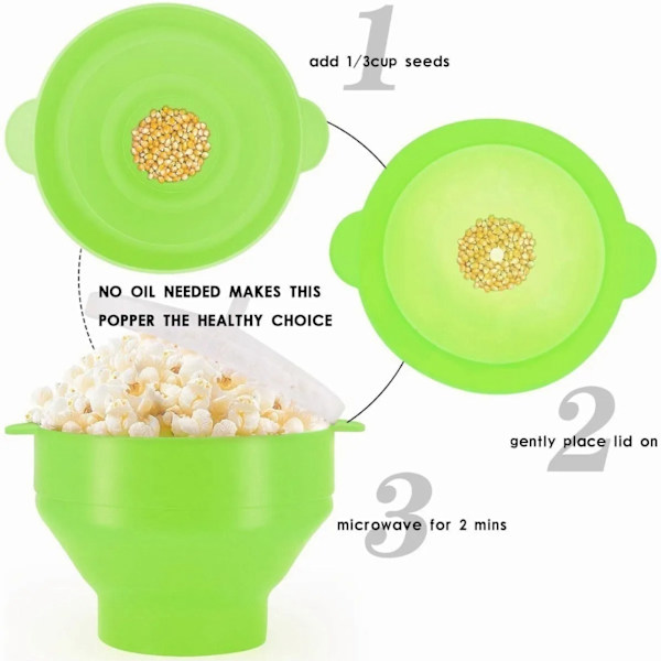 Mikroaaltopopcornkulho silikonilla, taittuva popcornkulho kahvalla