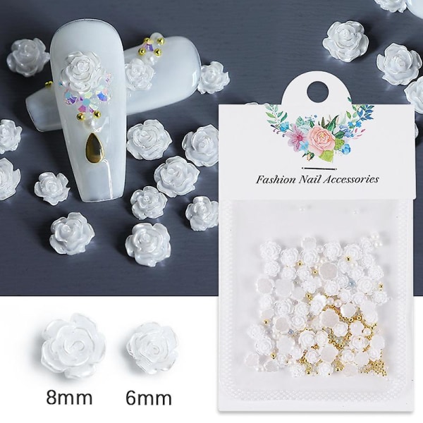 50 stk pappose med perle camellia blomst neglekunst dekorationer TYPE 4