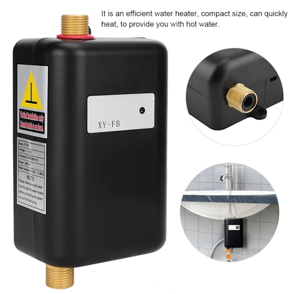 Husholdningsregulator til dobbelt brug Intelligent køkkenvandvarmer Mini hurtigopvarmningsmaskine med indikatorlys sort (US-stik 110V 3000W)