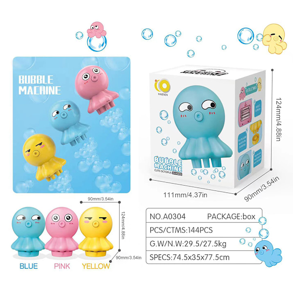 Bläckfisk bubbelmaskin för barn Automatisk bubbelmaskin med ljus bubbelblåsare med bubbellösning för pojkar Flickor Födelsedagspresenter