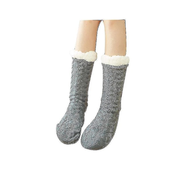 Fluffy Grå Vinter Bomulds Slippersokker til Kvinder