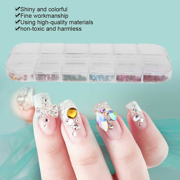 Nagelkonst Rhinestone Nageldekorationer 12 färger Manikyrdekorer Nagelkristaller för nagelsalong