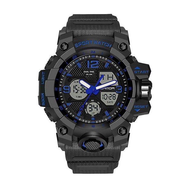 Menn Military Sports Watch Vanntett Analog Quartz Digital Armbåndsur Gave Black blue