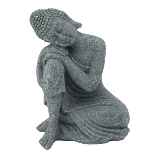 Buddhastaty Grön Sandsten Skulptur Buddhistisk Sittande Statyett Prydnad för Vardagsrum Innergård 7135K-05