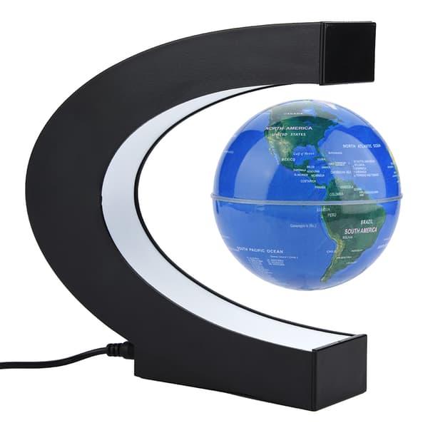 Floating Globe Magnetic Levitation Rotating Globe with Colorful LED Light (US Plug Blue)