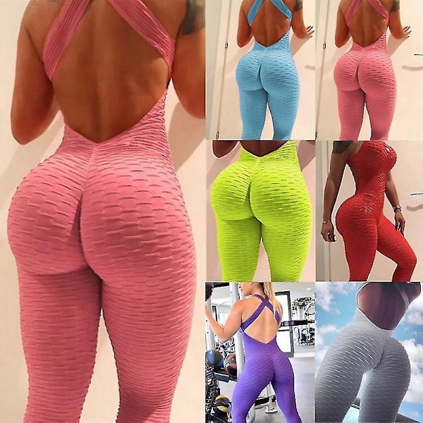 Yoga Fitness Scrunch Butt Krydsryg Bodysuit - Rød