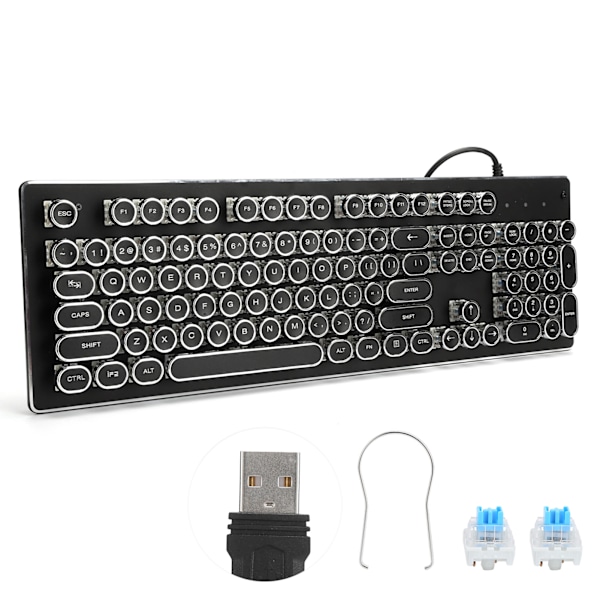 Retro Trådløst Spil Mekanisk Tastatur Nøgleklik med 104 Taster Blandet Lys Ergonomisk Design Sort