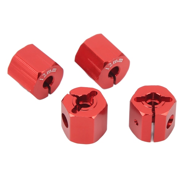 4 kpl 12 mm kuusiokoloadapteria Alumiiniseos 12 mm pyörän navin käyttöadapteri Axial SCX10 90046 D90 1/10 RC-autolle Punainen