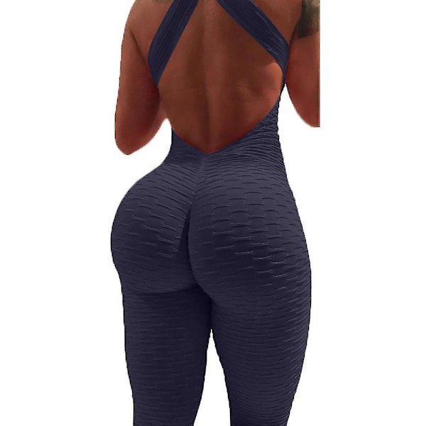 Yoga Fitness Scrunch Butt Cross Back Bodysuit Royal Blue