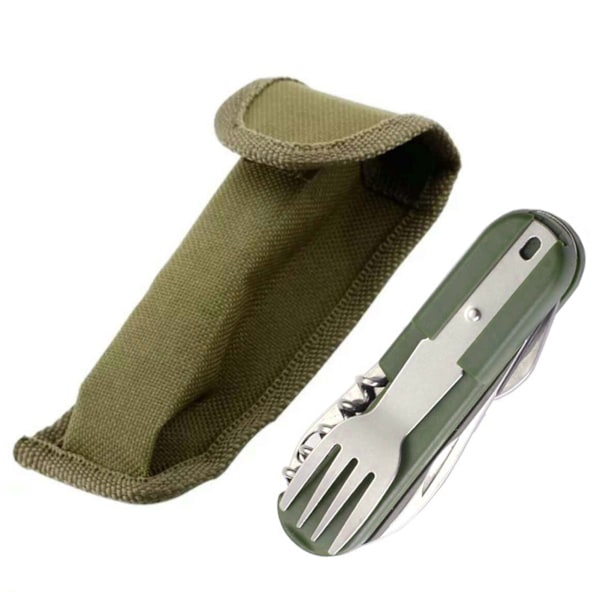 Camping Bestick Set Multifunktion Rostfritt Stål Vikbar Avtagbar Camping Servis Set