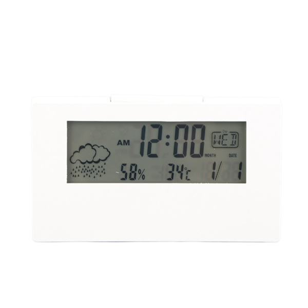 LCD Digital Väckarklocka Klar Display Enkel Design Digital Termometer Hygrometer för Hem Sovrum Skola Kontor 2158L Vit med ljus