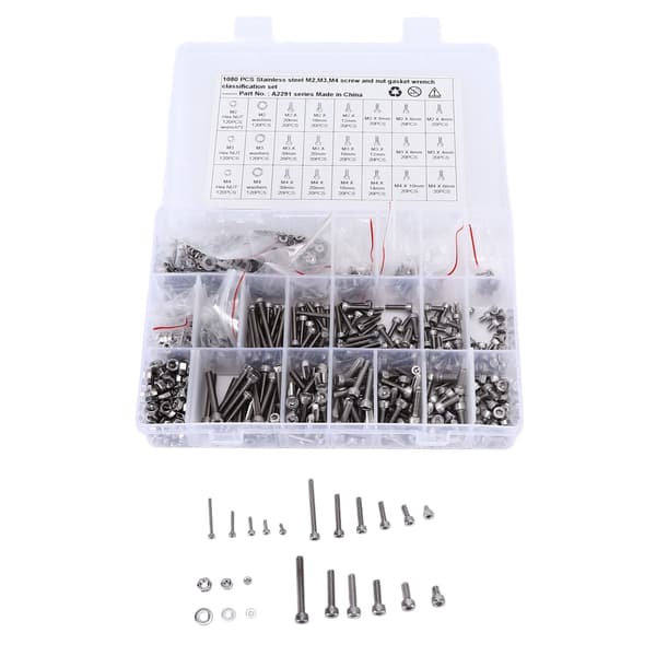 1080 stk./sæt M2 M3 M4 Skrue Møde Gasket Kit Rustfrit Stål Hex Socket Head Cap Fastener Sortiment til Biler Lastbiler Skibe