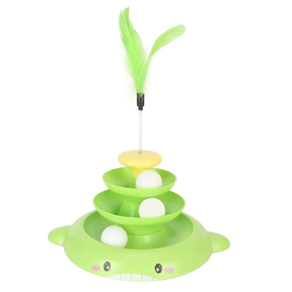 Cat Ball Tower Toy 3 nivå avtagbar djurspår interaktiv leksak med retande fjäder för kattunge Träningsgrön