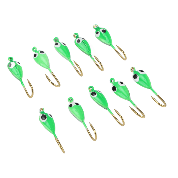 10 Styck Isfiske Jiggar Hullingförsedda Vinter Jigging Lures Mini Krok Tillbehör Grön grodyngel Form