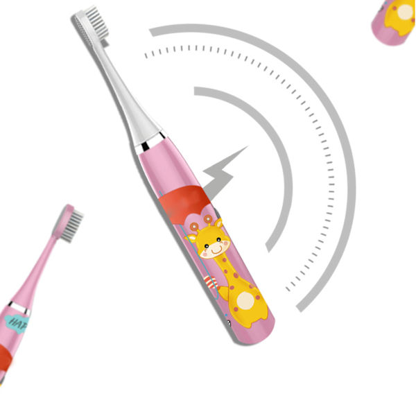 Elektrisk tandborste för barn Tecknad helautomatisk sonisk tandborste med 3 borsthuvuden för Barn Princess Pink