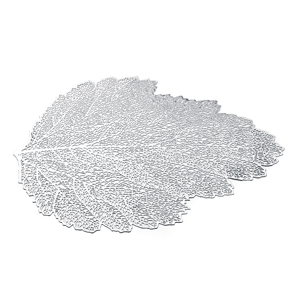 Bladformade bordstablettblad 36x47CM PVC repskyddade bordsunderlägg för bröllop Matbord matt silver