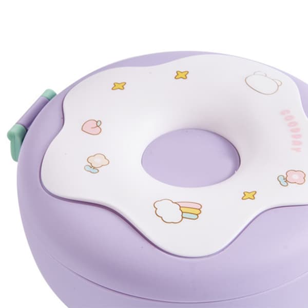 Bento Bowl Donut Shape Heatable with Lid Fork Spoon Plastic Lunch Container for Office School Purple