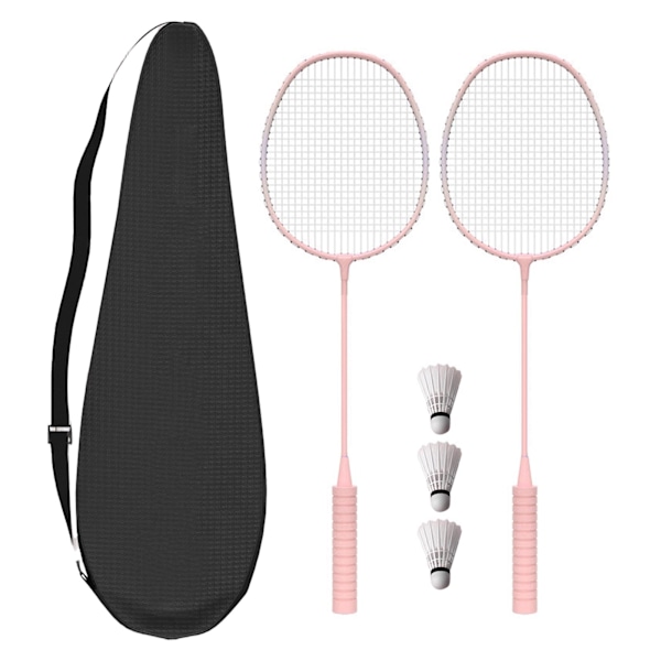 Badmintonracketset för utomhusspel på bakgården inklusive 2 racketar 3 nylonfjädrar 1 bärväska för nybörjare Vuxna Rosa