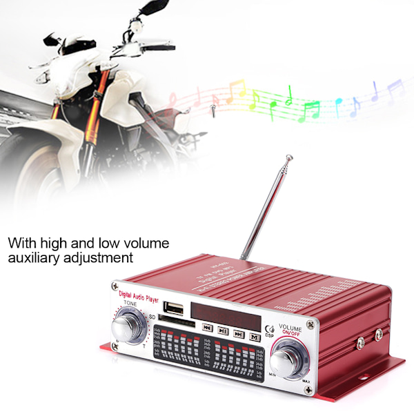 DC12V Moottoripyörän ja Auton Mini Hi-Fi Äänenvahvistin USB-Radio Kaukosäätimellä