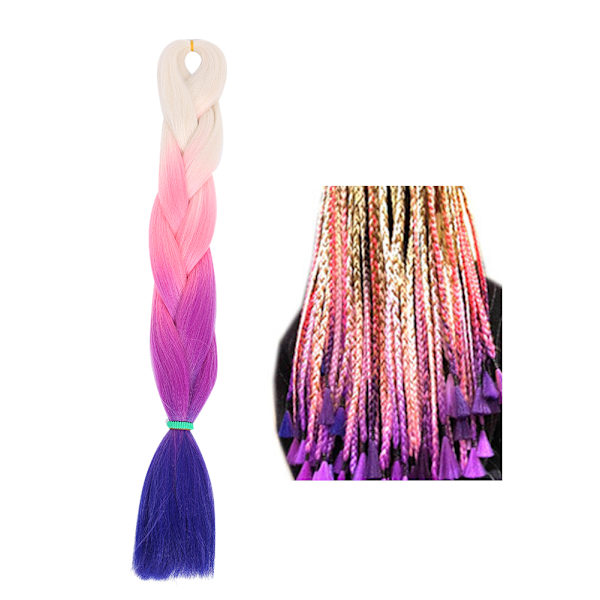 Jumbo flettehår Hvit Rosa Lilla Mørkblå Gradient Farge Syntetisk Twist Fletter Hårextensions