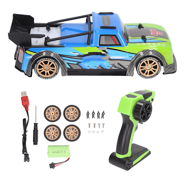 Fjernstyret Driftbil med LED-lys 1/16 Skala RC Sportracerbil med udstødningseffekt til voksne Børn Blå
