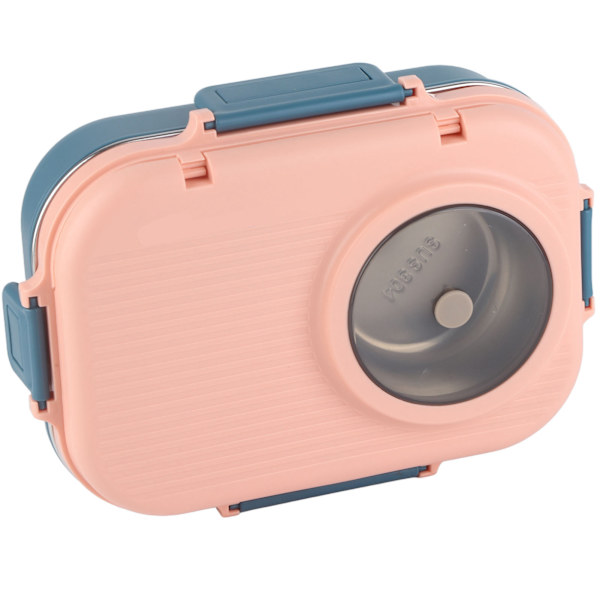 Termisk Madkasse 1100ml Dobbeltlags 3-Ruds Design 304 Rustfrit Stål Bento Box med Spisepinde Ske Spiseskål Rosa