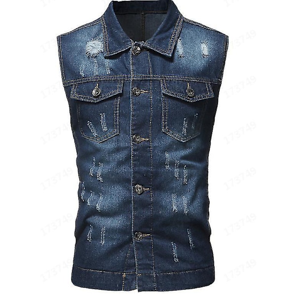 Mænds Ærmeløs Slim Fit Mørkeblå Denim Lapel Vest