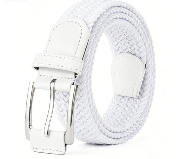 Herrbälte, elastiskt flätat bälte unisex män kvinnor flätat elastiskt stretchvävt bälte 33mm(1.25") vitt